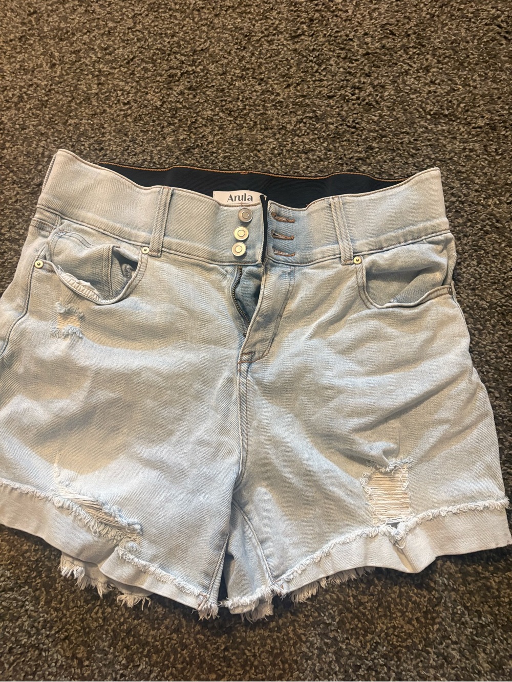 ARULA Light Wash Distressed Denim Shorts